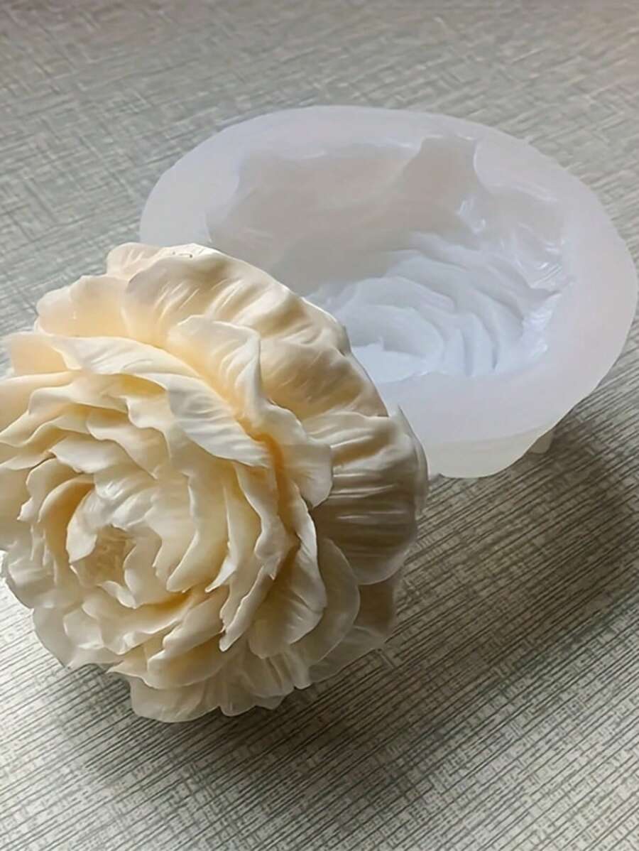 1pc Peony Flower Shaped Silicone Mold, DIY Peony Flower Scented Candle, Plaster Home Decor Accessory Silicone Mold