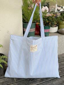 Retro Striped Canvas Tote Bag, Bright Red And White Stripes, Versatile, Washable - No Buckle - Multicolor - View 8