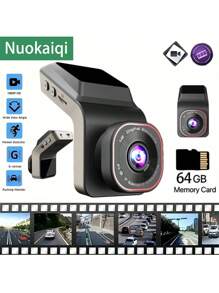 Nuokaiqi Cámara de salpicadero automotriz Nuokaiqi DVR, grabadora de video del automóvil Full HD con visión nocturna, ángulo amplio y caja negra con tarjeta de 64GB