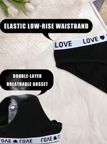 6pcs/Pack Women's Low Waist Panties Set, Letter Waistband, Comfortable, Sexy Seamless Solid Color Briefs, Black Shorts, Suitable For Halloween & Autumn - Multicolor - View 3