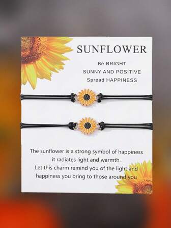 2pcs/Set Men Sunflower Decor Bracelet Braided Sunflower Charm Bracelet, Couple Bracelet Valentines,Mom,Mother,Mother's Day,Gift