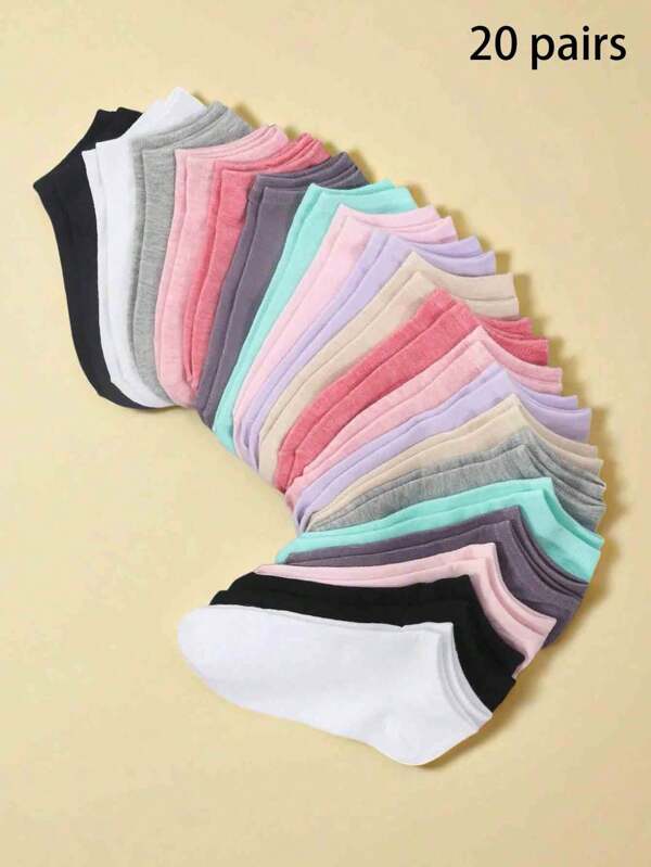 10/20 Pairs Women's Multicolor Summer Low Cut Socks, Thin Shallow Mouth Short Socks,Ankle Socks