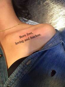 1 件时尚简约防水防汗临时纹身，带有英文短语“生而自由，爱无畏”，持续 1-3 天 - 黑色 - 查看 3