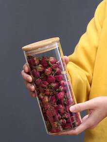 Bộ 4 hộp thủy tinh đựng thực phẩm có nắp tre, lọ thủy tinh trong suốt kín khí đựng trà, gia vị, đậu, dưa chua, có thể rửa bằng máy rửa chén - Hộp đựng mì ống cỡ lớn 1400ml - Trong sáng - Xem 4