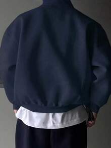 Men's Fashion Colorblock Italian Letter Print Long Sleeve Half-Placket Stand Collar Sweatshirt , Decorated With Letter & Star, Fall