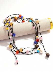 1pc Boho Chic Colorful Handmade Beaded Pendant Necklace, Women Long Necklace With Asymmetrical Multi-Element Pendants, Suitable For Party, Banquet, Daily Casual Wear, Assorted Shapes, Sizes And Materials(Pendant Placement Random)
