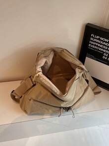 1 件米色 2025 夏季时尚大容量尼龙纯色旅行行李袋，带多个口袋、拉链、手柄、可调节肩带、鞋隔层、学校/大学/健身房/户外使用、可折叠手提包旅行必需品，适合假期旅行包行李箱旅行包女士