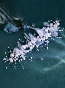 1 Pezzo Cerchietto da sposa con fiore in rete bianca, perline e nappe in stile coreano, accessorio per capelli da sposa per donna HP785