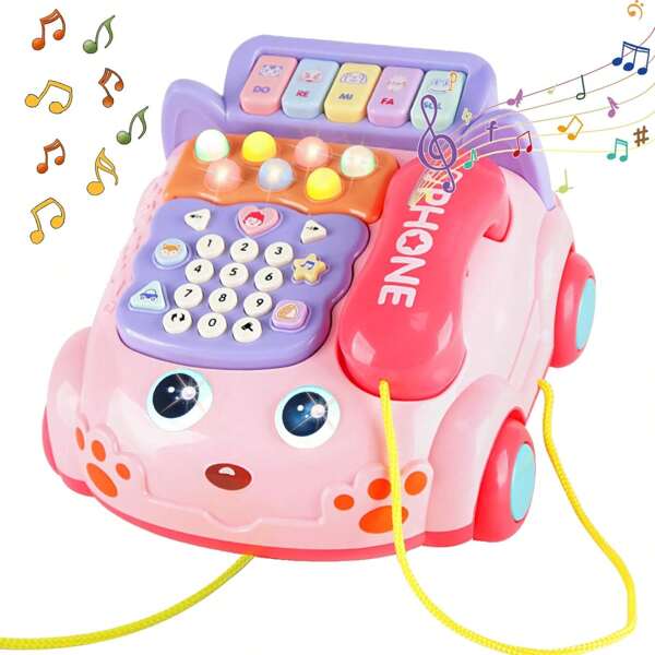 Baby Phone Toy, Baby Toy Phone Cartoon Baby Piano Music Light Toy Children Pretend Phone, Kids Cell Phone Girl With Light Parent-Child Interactive Toy Gift Game Boy Girl Early Education Gift 18M+, (Pink)