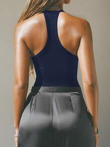 Women's Deep V Neck Vest Summer Sleeveless Solid Color Front Cutout Fashionable Tank Tops - 藍色 - 查看 6