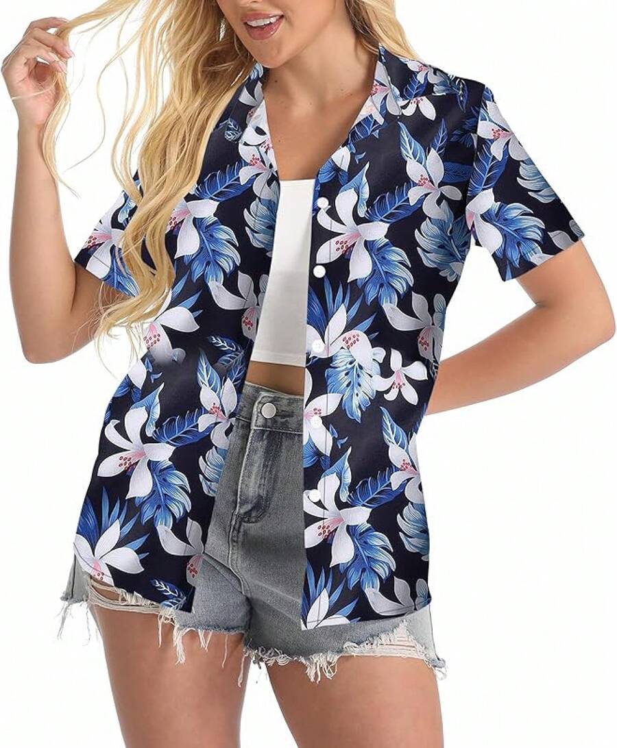 80s 90s Outfits Women 80s Party Themed Outfit Shirt 90s Hawaiian Button Down Shirts Retro Neon Disco Tee Tops