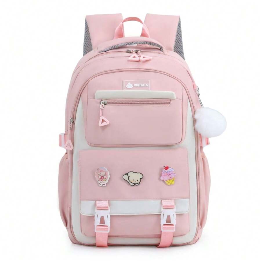 Multineos Comercial Large Capacity School Backpack For Female Student Waterproof Nylon - Rosa - Ver 1