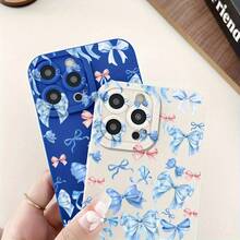 Fundas para celular 16, 15, 14, 13, 12 Pro, 16, 15, 14 Plus, X/Xsmax. Diseño divertido con lazo azul. Acabado mate. Compatibles con phone 16, 15, 14, 13, 12 Pro, 16, 15, 14 Plus, X/Xsmax, S22, S23, S24, S25 Ultra/Plus. TPU suave, antihuellas, absorción de impactos. - Negro - Ver 5