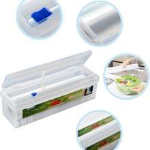 1pc Dual-Sided Sliding Blade Kitchen Wrap Cutter Box - Wall-Mounted With Suction Cup, Durable ABS Material, Easy To Clean, Space-Saving Design, Suitable For Home And Commercial Use, Ideal For Wrapping Food, Herbs, And Snacks