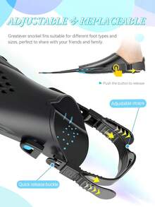Snorkel Fins Adjustable Buckles Open Heel Swim Flippers Travel Size Short Swim Fins For Snorkeling Diving Swimming Adult Men Women, Beach Essentials, Beach Accessories, Pool Float