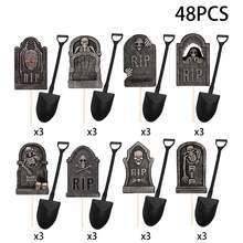 16/48 Pcs Halloween Cupcake Decorations, Gravestone Graveyard Cupcake Toppers, Novelty Mini Shovels, Suitable For Day Of The Dead Party, Birthday Party Decorations - Multicolor - View 8