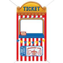 1 pieza Carpa de circo carnavalesco Foto Stand - Diseño de patrones para la taquilla del circo, Fondo para cabina de fotos con temática de circo, Suministros decorativos para fiestas y entretenimiento en el hogar, Suministros de decoración para fiestas con temática de circo, Suministros de decoración de carnaval, Accesorios divertidos para fotos.