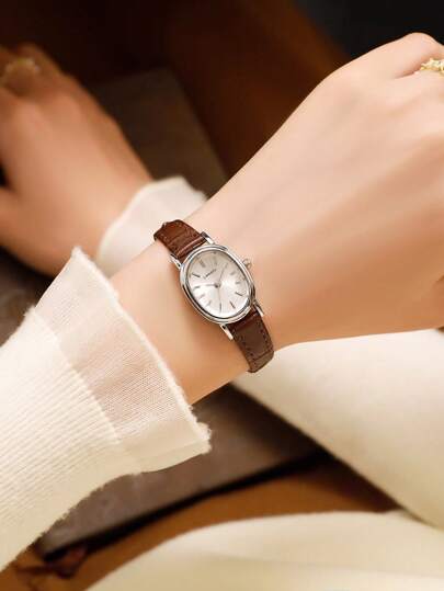 LI Piece Vintage, Elegante Oval Case, PU Belt Watch, Elegant, Delicate, Lovely Small Dial Rhinestone Perfect Everyday Wear, Birthday s, Parties, Holiday Gatherings, As The Ideal Yourself Or Friends No Box view 2