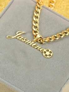 定制手工不锈钢足球皇冠吊坠项链 - 个性化“茉莉花”名字雕刻，金链，足球迷珠宝礼物 - 彩色 - 查看 6