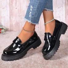 Cross-Border 43 Plus Size British Style Versatile Women's Loafers 2025 Spring New Round Toe Thick Sole Height Increasing Slip-On Loafers - Burgundy - View 3