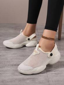 女士透气网眼休闲运动鞋，时尚镂空设计，适合室内外，黑色防水徒步鞋 - 2568白色 - 查看 3