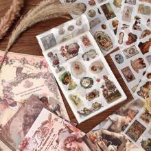 Character Scrapbook Sticker Book For Craft Lovers- 30 Pre-Cut Vintage Aesthetic People Washi Stickers & 20 Landscape Collage Material Papers For Journaling, Junk Journals, Collage Supplies,