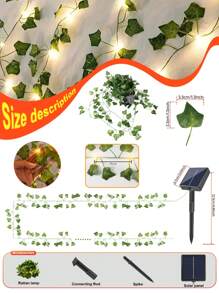 1 pieza Luces de hilo de vid solares con 8 modos, 7M/22.96Ft, 12M/39.37Ft Luces exteriores LED verdes con hojas, luces de hadas de hiedra, para sala de estar, dormitorio, patio, tienda, bar, boda, jardín, pared, patio, decoración de fiesta, decoración de primavera para la casa, decoración exterior