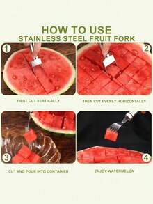 1/3PCS [Popular Choice] 2-In-1 Stainless Steel Watermelon Slicer & Fork - Easy Cutting And Serving Tool For Fresh Watermelon, Creative, Cutting Into Cubes