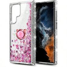 NGB Supremacy Compatible With Samsung Galaxy S24 Ultra Case With Tempered Glass Screen Protector Ring Holder Wrist Strap Girls Women Glitter Floating Liquid Cute Case Rose Gold - RoseGold - View 3