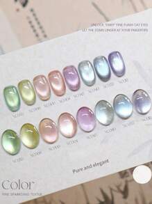 6PCS 2025 New Fruit Sea Water Blue-Green Fine Magnetic Powder Cat Eye Gel Nail Polish 12ml, Spring And Summer Ice Transparent Magnetic Nail Art Set, Includes Base Coat And Top Coat, Requires UV Lamp, Holographic Transparent Colors For Work/Commute/Dating, Hot-Selling 6-Color Set, Salon-Grade 28-Day Durability, Internet Celebrity Nail Design.