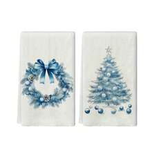 2pcs Set Of Christmas Themed Towels, Designed With Christmas Snowman And Christmas Tree Pattern Printed Towels, Machine Washable, Heat-Resistant, Absorbent And Reusable, Room Decoration, Kitchen And Bathroom Towels, Party Decoration, Home Decoration, Ideal Christmas Gift - Multicolor - View 25