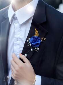 Flori bleumarin pentru încheietura mâinii și piept, accesoriu vestimentar pentru nuntă/evenimente formale/petrecere, recuzită pentru rochie de mireasă de studio foto