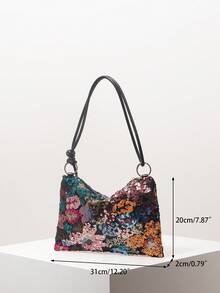 Elegant Colorful Sequin Shoulder Bag, Floral Bag, For Bridal Party, Prom Dresses For Women, Prom Accessories, Wedding Items, Stylish Bag For Women (Pattern May Vary) - Multicolor - View 7