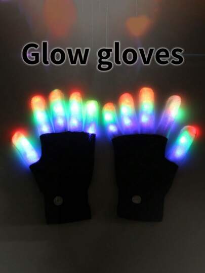 Guantes con luces LED para hombres y mujeres, 7 modos de iluminación, tela de punto casual, activado sin batería, accesorio de fiesta colorido, guantes para fiestas | Guantes luminosos vibrantes | Guantes