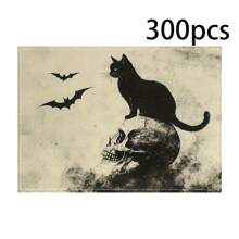 Juego de 1/2/4/6 individuales, estilo de gato negro de Halloween, con patrón de murciélago, tamaño 30x45 centímetros. Los individuales de poliéster de Halloween son adecuados para cocinas/manteles resistentes al calor del hogar, fáciles de limpiar y son accesorios ideales para mesas de cocina del hogar. Son adecuados para reuniones familiares y ocasiones interiores y son la mejor opción para la decoración de Halloween.