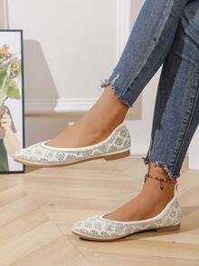 Damen Strass-Slipper, glänzend, modisch, bequem und lässig - Weiss - Übersicht 3