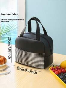 1pc Student Large Capacity Handheld Lunch Bag - Office Worker With Rice Insulation Bag - Portable PU Thousand Bird Grid Design, Thick Aluminum Foil, Easy To Carry, Keep Food Hot And Cold, Suitable For Outdoor Travel, Male And Female Styles, Non Contact With Food, Insulated Lunch Bag, Essential For Returning To School