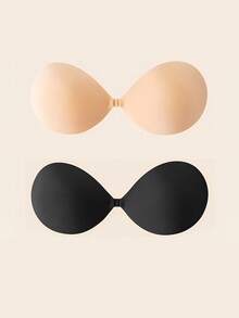 2/4pcs Plain Shell Nipple Covers Bras, Invisible Seamless Strapless Silicone Bras For Small Bust - Multicolor - View 11