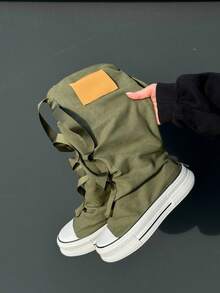 Fall/Winter Niche Design Graffiti Buckle High-Top Shoes Women 2025 Spring New Versatile Sneakers, Pantleg Piling-Up Short Boots - Green - View 8