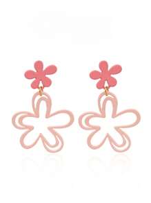 1 Pair Pink Flower Shaped Earrings, Sweet And Cute Design, Perfect For Casual Daily Wear, An Ideal Gift For Those Who Prefer Cute And Sweet Style