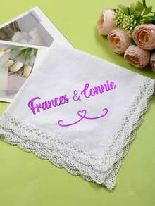 LICVIC Custom Embroidered Name White Lace Handkerchief, Elegant Wedding Bridal Handkerchiefs, Personalized Keepsake For Bride & Bridesmaid, Romantic Anniversary Gift, Customized Birthday Present, Customizable Christmas Gift For Wedding Party & Family - Style a - View 3