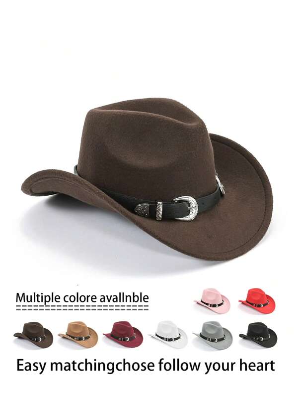 1pc Bohemian Style Polyester/Polyethylene Terephthalate Metallic Western Cowboy Hat, Versatile For Men & Women, All Season Commute Accessory