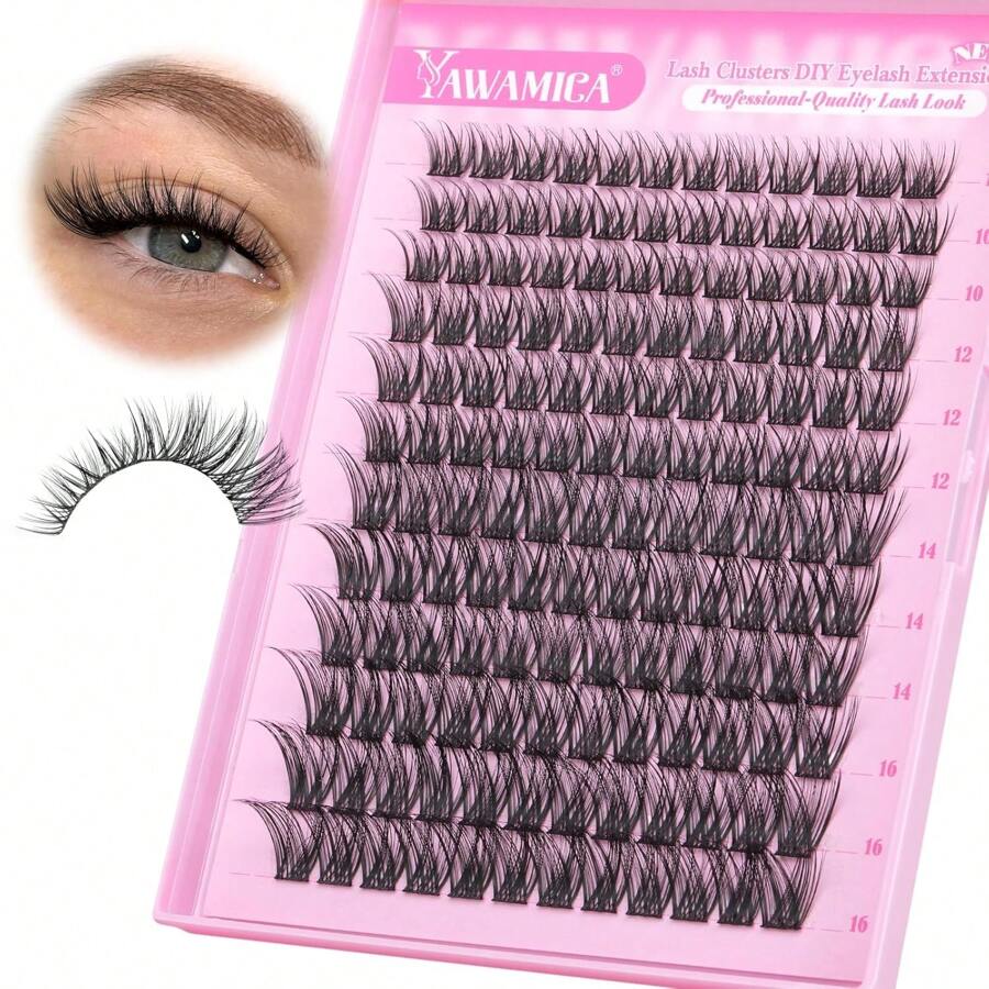 Lash Clusters C Curly Individual Lashes DIY Cluster Eyelash Extensions 10-16mm Natural Eyelash Clusters 144 Pcs Soft Lashes Clusters With Thin Lash Band DIY Lash For Self Application