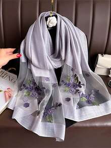 1pc Bohemian Elegant & Luxurious Floral Embroidery Scarf, Casual Business Shawl, Women Hijab, Suitable For Daily Wear For Dress - A - View 3