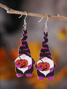 1 对可爱万圣节和冬季蝙蝠、南瓜、雪花、矮人吊坠耳环，适合女士，PU 皮革双面秋冬节日耳环礼物