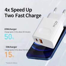 1pc 40W Fast Charger With 1m USB-C To USB-C Cable, Compatible With 15/16/17 Pro Max, IPad Pro, S24/S23, EU/US Plug, White, Stylish Design, Durable