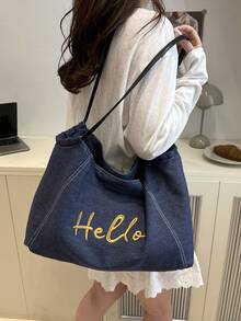 2025夏季大容量女士托特包，时尚手提包单肩包，通勤包，大学生包 - 藍色 - 查看 2