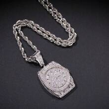 1 件全新时尚复古设计嘻哈闪亮手表形状吊坠项链，个性化魅力精致珠宝配饰