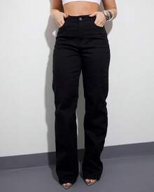 BASIC WIDE LEG JEANS WITH ELASTANE - 黑色 - 查看 4
