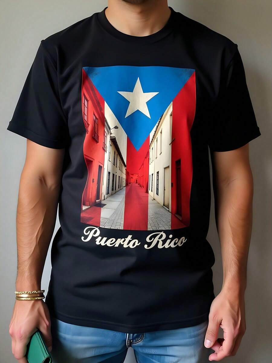 Camiseta de Mujer con Estampado de Puerto Rico, Negro, 180g Algodón, Cuello Redondo, Manga Corta, Moda Casual, Streetwear, Ideal para Verano, Regalo Perfecto, Estilo Moderno y Atemporal, Prenda Versátil y Cómoda para Día a Día - Negro - Ver 1